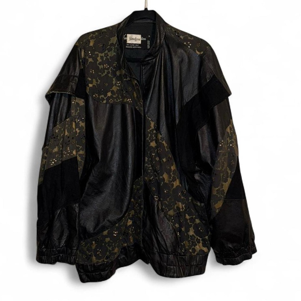 Judith Ann Creations- Neiman Marcus 
Elegant Black and Olive Bomber Jacket
